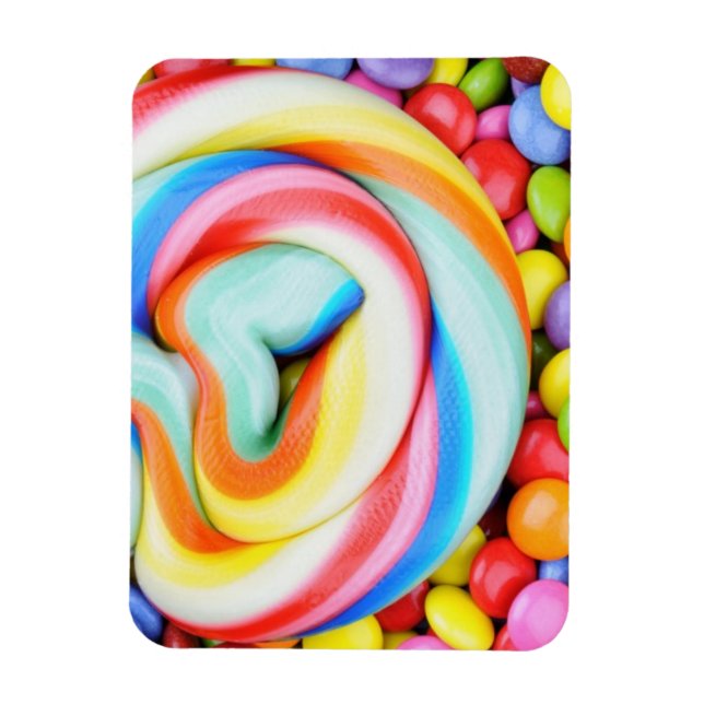 Striped Lollipop And Multicolored Smarties Magnet (Vertical)