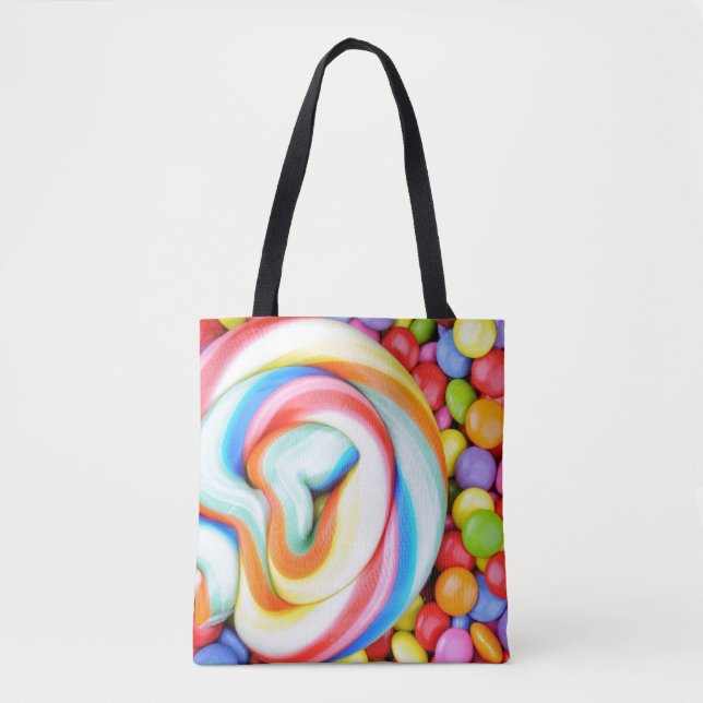 Striped Lollipop And Multicolored Smarties Tote Bag (Front)