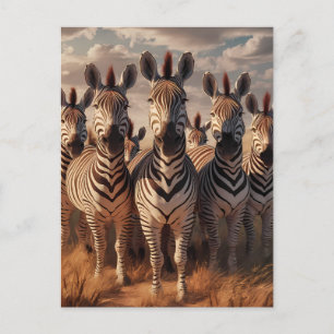 Striped Majesty: Zebra Herd in Dry Grass Postcard