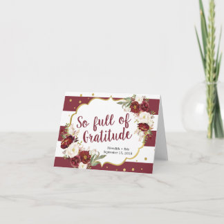 Striped Marsala Floral Wedding Thank You Card