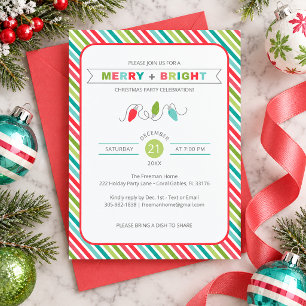 Striped Merry + Bright Christmas Invitation