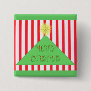 Striped Merry Christmas Tree 15 Cm Square Badge