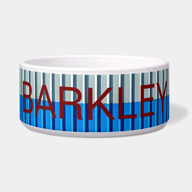 Striped Metal Look Pet Bowl with BARKLEY Text (Front)