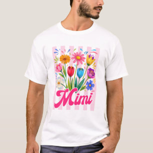 Striped Mimi Wildflowers Coquette Bow Floral Mothe T-Shirt