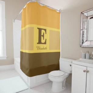 Striped Modern Elegant Yellow Brown Monogram Shower Curtain