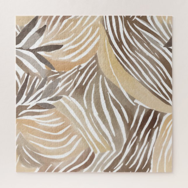 Striped Modern Neutral Beige Simple Jigsaw Puzzle (Vertical)