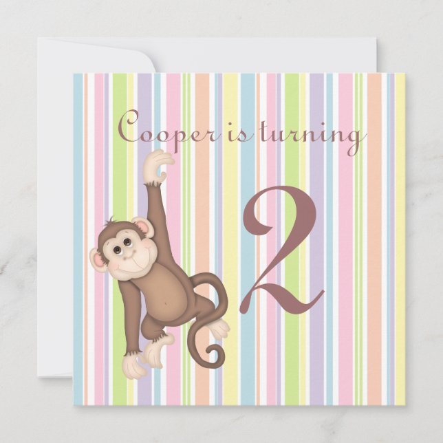 Striped Monkey Birthday Invitation (Front)