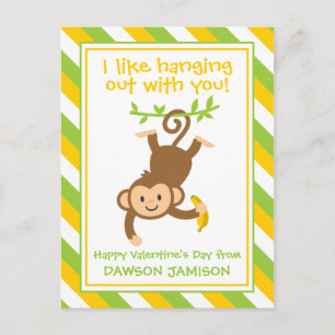 Striped Monkey Personalised Valentine's Cards