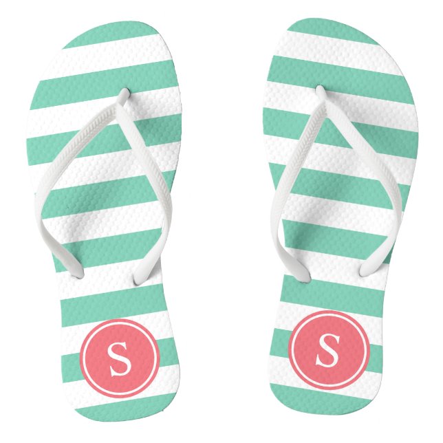 Striped Monogram in Coral & Sea Foam Thongs (Footbed)