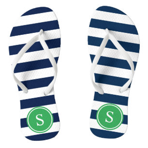 Striped Monogram in Navy & Green Thongs