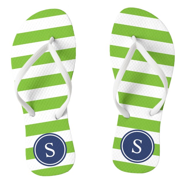 Striped Monogram in Navy & Lime Thongs (Footbed)