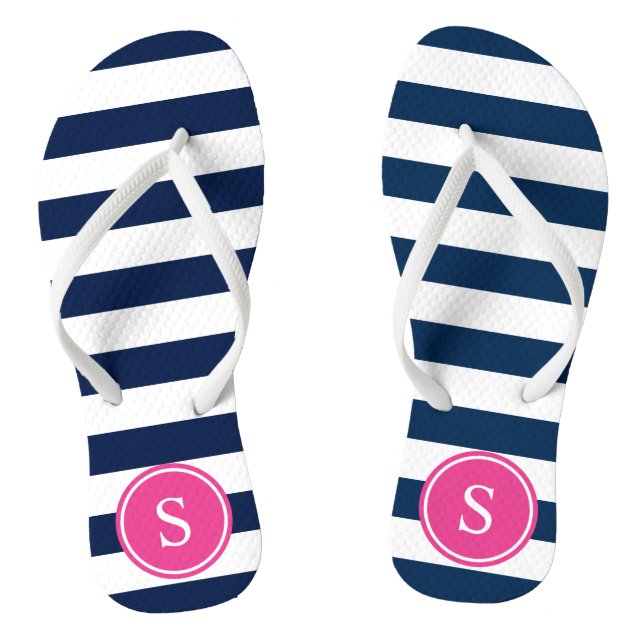Striped Monogram in Navy & Pink Thongs (Footbed)