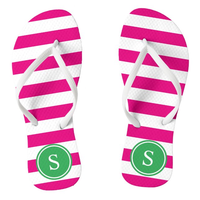 Striped Monogram in Pink & Green Thongs (Footbed)