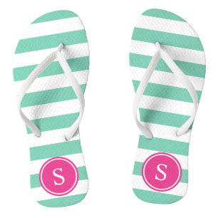 Striped Monogram in Sea Foam & Pink Thongs