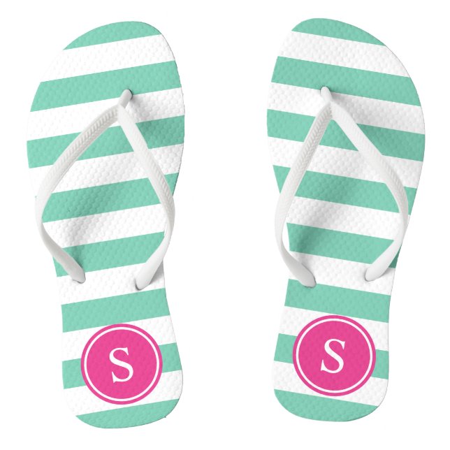 Striped Monogram in Sea Foam & Pink Thongs (Footbed)