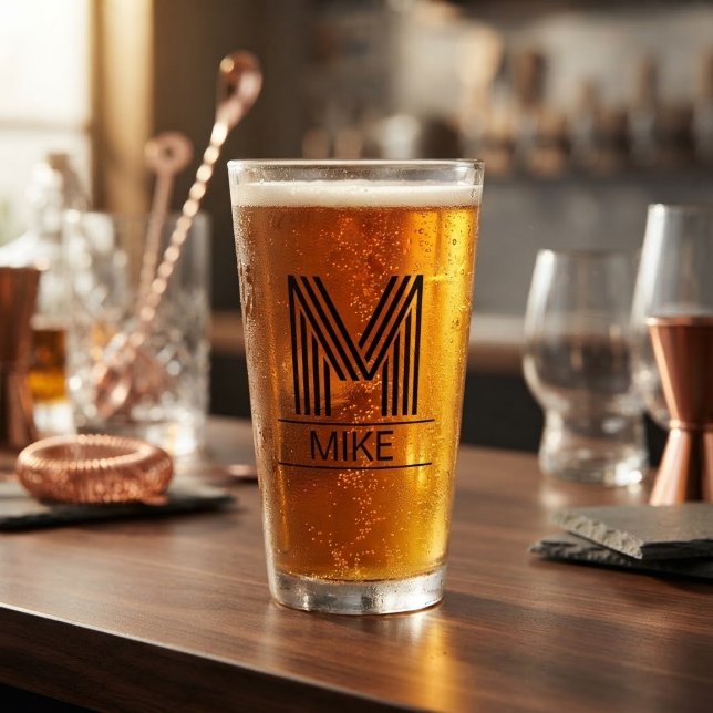 Striped Monogram Initial & Name Beer Pint Glass (Creator Uploaded)