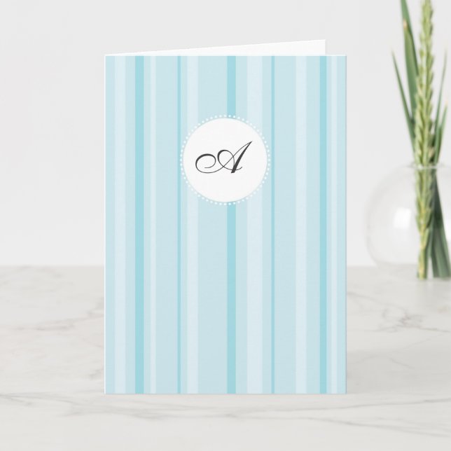 Striped Monogram - Shades of Blue Note Card (Front)