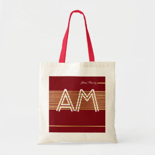 striped monogram tote bag - red