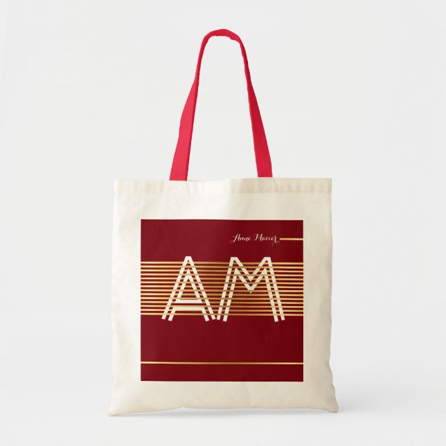 striped monogram tote bag - red (Front)
