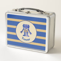 Striped Monogrammed Blue Gold Robot with Name
