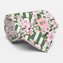 Striped Monogrammed Cherry Blossom Floral