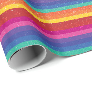 Striped Multicolored Glitter Print Wrapping Paper