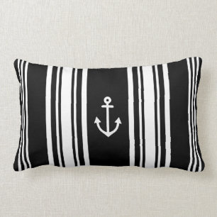 Striped Nautical Black Throw Pillow