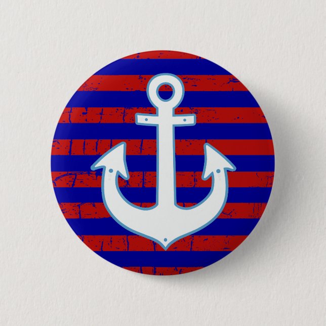 striped nautical sailor anchor 6 cm round badge (Front)