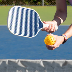   Striped Navy Blue & White Modern Abstract Custom Pickleball Paddle