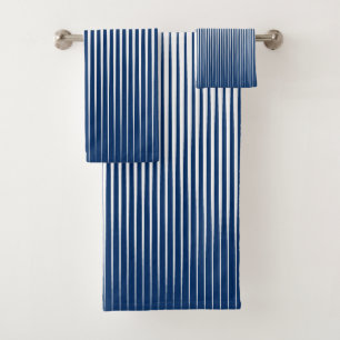 Striped Navy Blue & White Modern Abstract Pattern Bath Towel Set