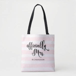 Striped Officially Mrs New Bride Personalised Tote Bag