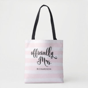 Striped Officially Mrs   New Bride Personalised Tote Bag