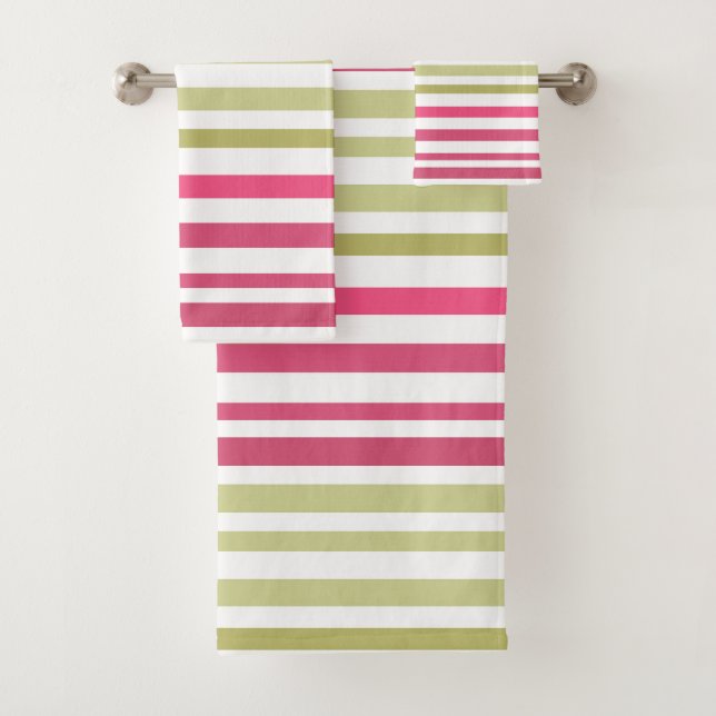 striped olive pink  bath towel set (Insitu)
