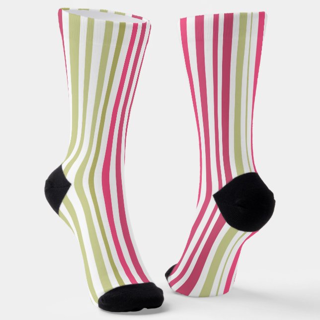striped olive pink  socks (Angled)