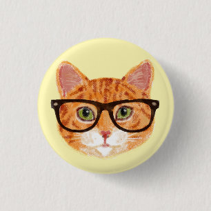 Striped Orange Cat Wearing Glasses 3 Cm Round Badge