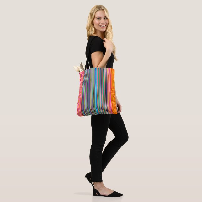Striped Orange/Pink /Aqua  > Colourful Tote Bag (On Model)