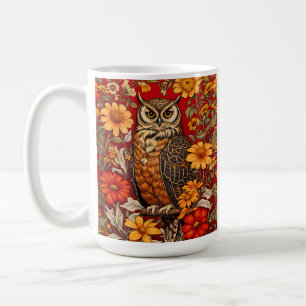 Striped Owl And Zinnia Flowers Coffee Mug
