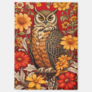Striped Owl And Zinnia Flowers Magnet