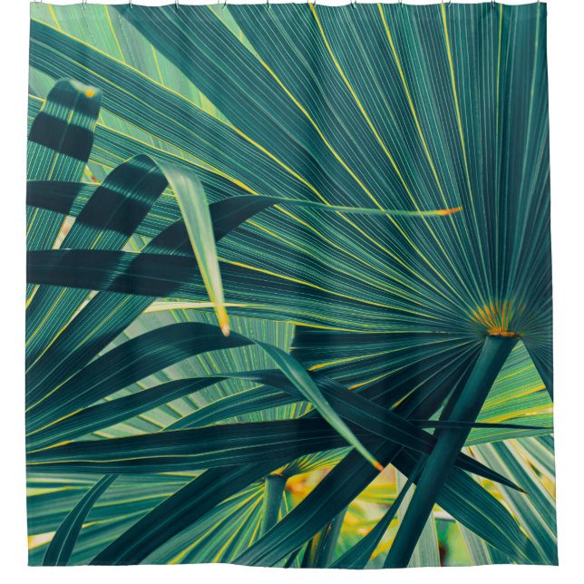 Striped Palm Leaf Toned Texture Shower Curtain (Front)