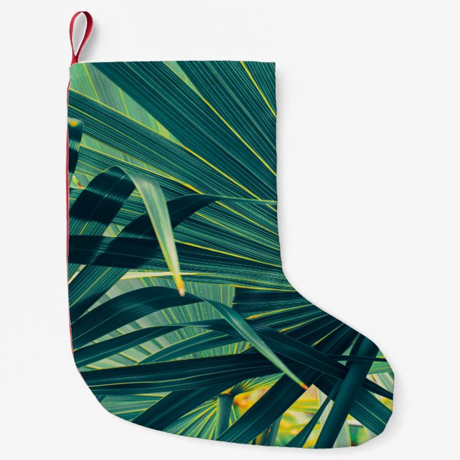 Striped Palm Leaf Toned Texture Small Christmas Stocking (Front)