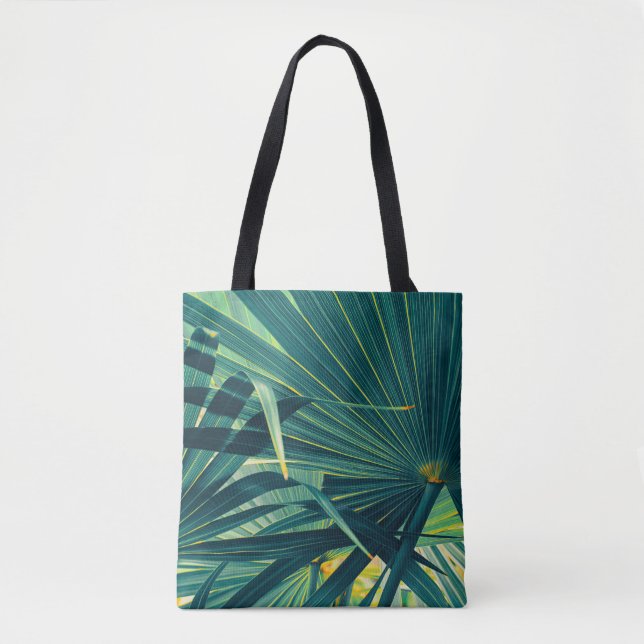 Striped Palm Leaf Toned Texture Tote Bag (Front)