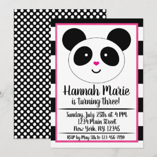 Striped Panda Party Birthday Invitation