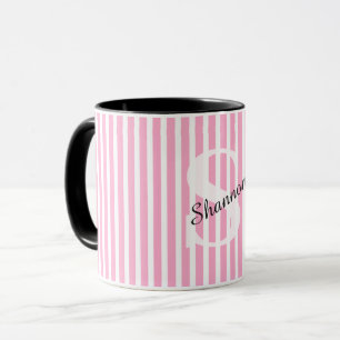 Striped Pastel Monogram Name Mug