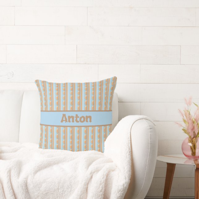 Striped pattern blue brown gray cushion (Couch)