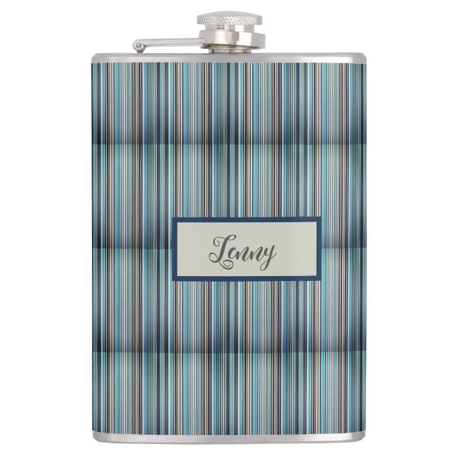 Striped pattern blue gray hip flask (Front)