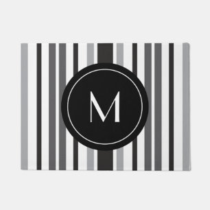 Striped Pattern Grey Black White Custom Monogram Doormat