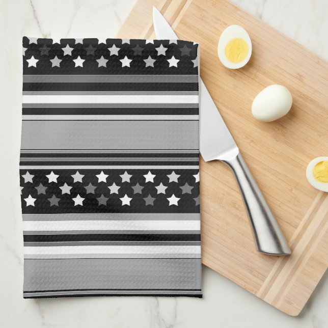 Striped pattern horizontal with stars tea towel (Quarter Fold)
