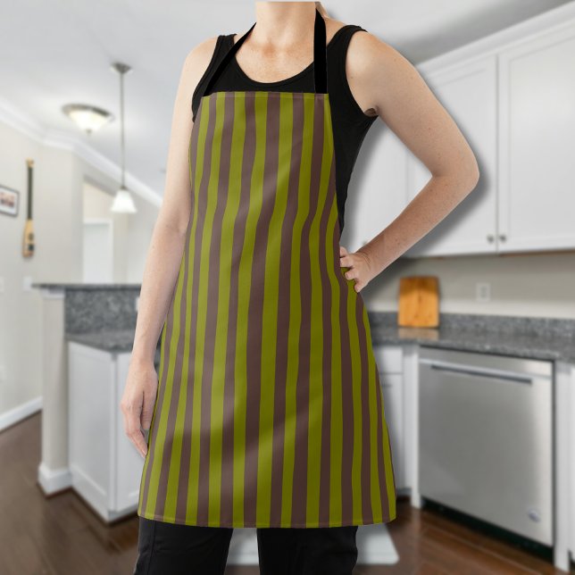 Striped pattern in chocolate brown and olive green apron (Creator Uploaded)