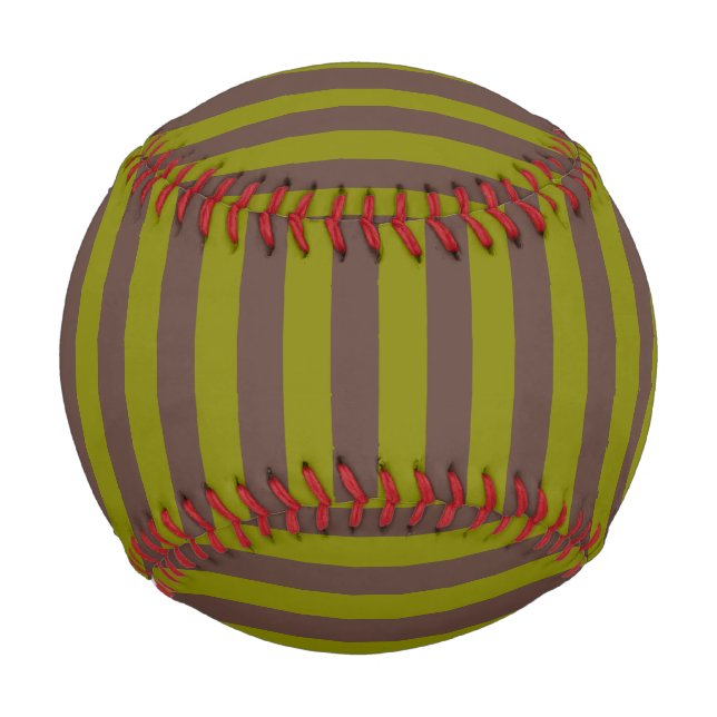 Striped pattern in chocolate brown and olive green baseball (Front)