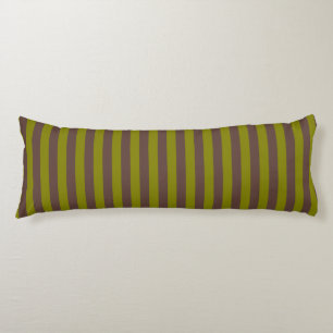 Striped pattern in chocolate brown and olive green body cushion